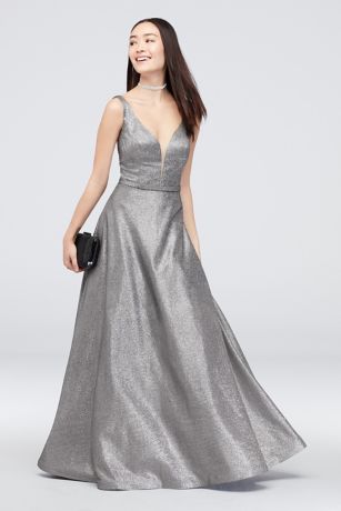 Belted Metallic Ball Gown with Pockets ...
